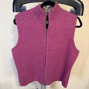 Eddie Bauer Women's Lambs Wool Blend Knit Full Zip Vest Pink Size Large